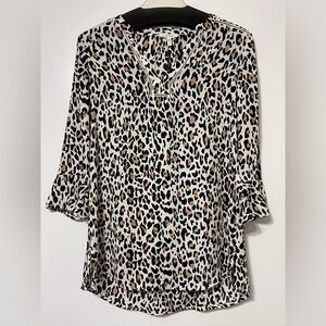 Maurices Leopard Print V-Neck Tunic - Black, White, Brown - Small